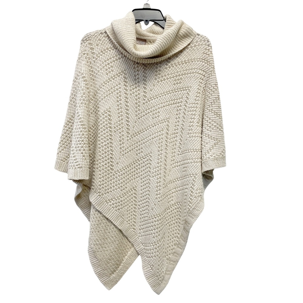 Chico's‎ Women's Cream Metallic Knit Cowl Neck Poncho Sweater Size S/M